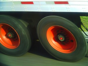 Truck Tires with Red Rims Lartigue Effect